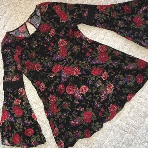 Forever 21 Rose Patterned Dress with Bell Sleeves